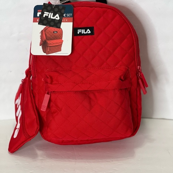 Fila Womens Backpack Red Quilt With Pouch Medium Eileen Backpack New - Picture 11 of 15
